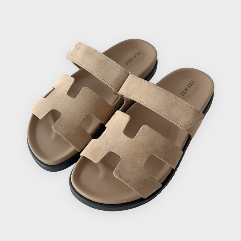 Hermès Women's Chypre Suede Sandal In Beige Argile, Size 38
