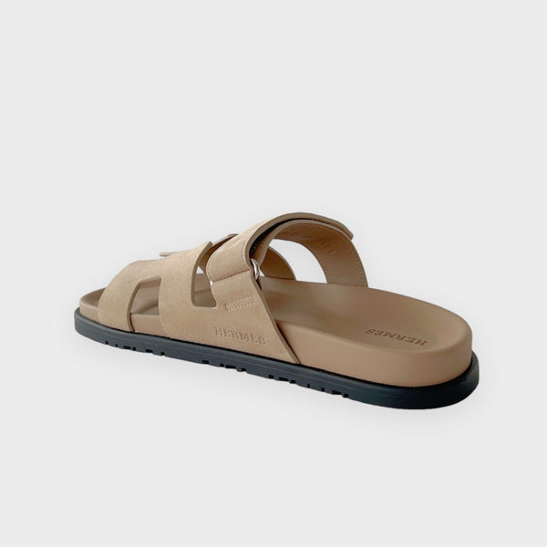 Hermès Women's Chypre Suede Sandal In Beige Argile, Size 41.5