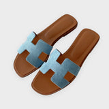 Hermes Women's Oran Sandal In Denim Bleu Clair, Size 39