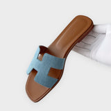 Hermes Women's Oran Sandal In Denim Bleu Clair, Size 39