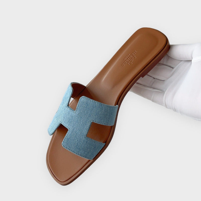 Hermes Women's Oran Sandal In Denim Bleu Clair, Size 39