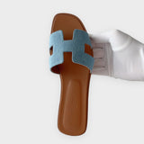 Hermes Women's Oran Sandal In Denim Bleu Clair, Size 39