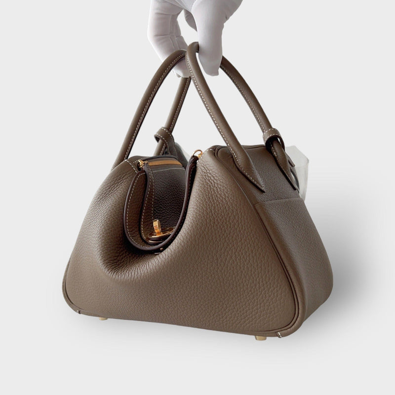 Hermes Lindy 26 Bag In Etoupe With Gold Hardware