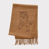 Hermes Tigre Royal Brode Muffler Scarf In Beige Fonce