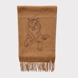 Hermes Tigre Royal Brode Muffler Scarf In Beige Fonce