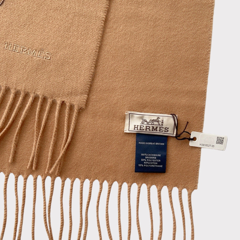 Hermes Tigre Royal Brode Muffler Scarf In Beige Fonce