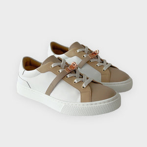 Hermès Women's Day Sneaker, 39, Beige & Blanc, Rose Gold Hardware
