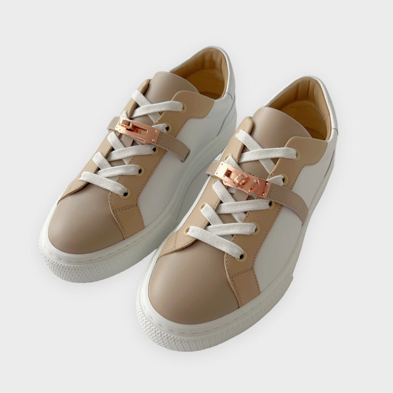 Hermes Women's Day Sneaker In Multicolore Blanc, Rose Gold, EU Size 39