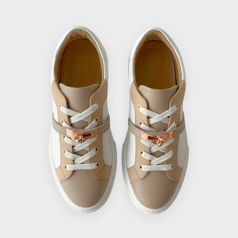 Hermes Women's Day Sneaker In Multicolore Blanc, Rose Gold, EU Size 39