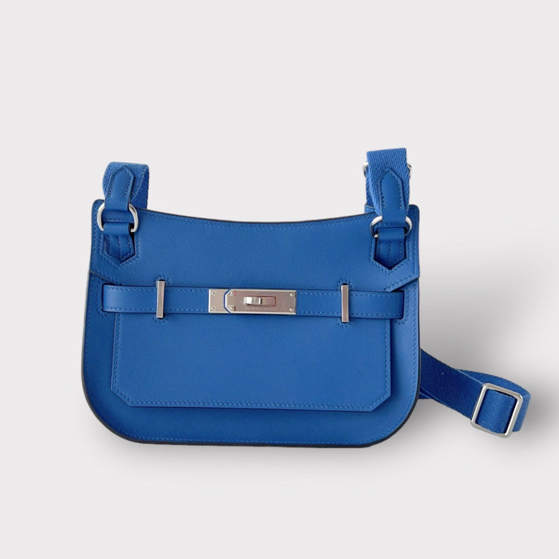 Hermes Jypsiere Mini Bag In Blue With Palladium Hardware