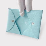 Hermes Calvi Card Holder In Bleu Zephyr, Blue Chèvre Leather