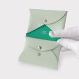 Hermes Calvi Duo Card Holder In Vert Fizz, Green Chevre Leather