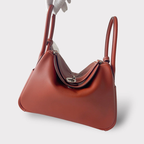 Hermes Lindy 26 Bag In Sienne With Palladium Hardware, Evercolor Leather