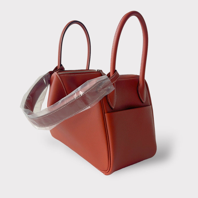 Hermes Lindy 26 Bag In Sienne With Palladium Hardware, Evercolor Leather