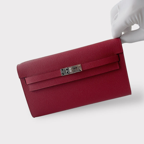 Hermes Kelly Classique To Go Wallet, In Rouge Grenat With Palladium Hardware