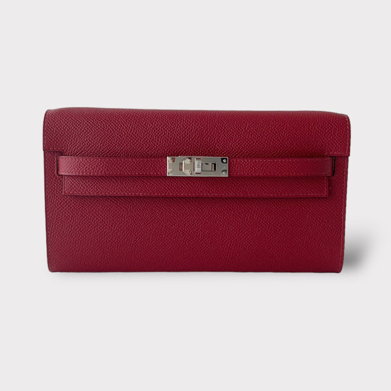 Hermes Kelly Classique To Go Wallet, In Rouge Grenat With Palladium Hardware