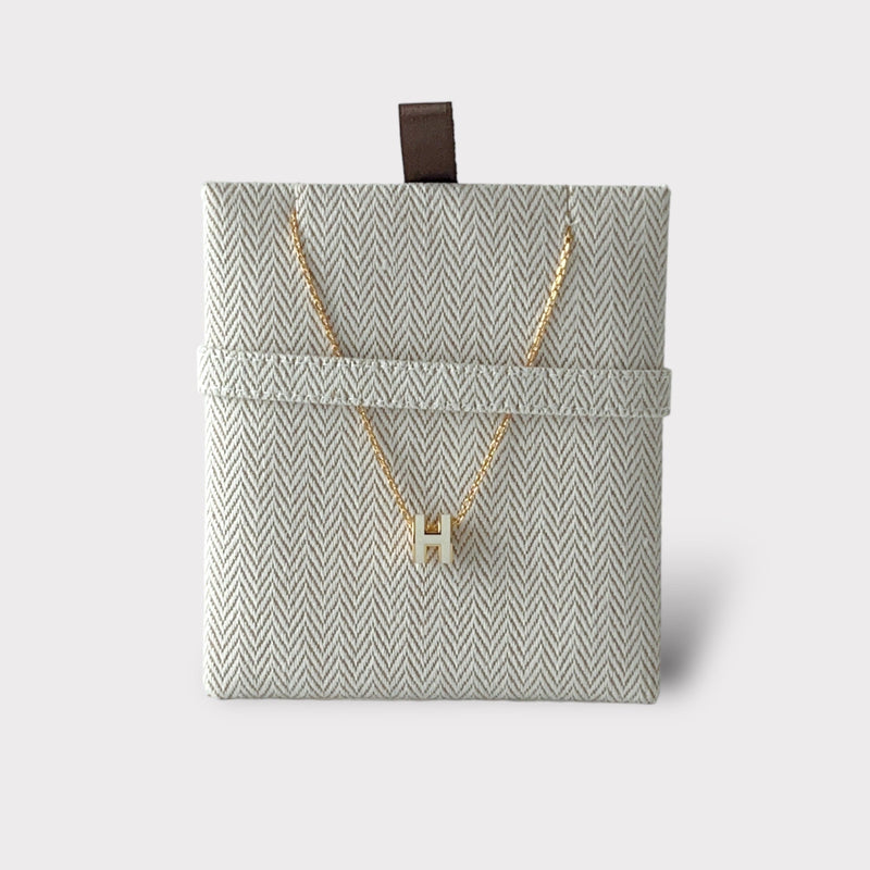 Hermes Mini Pop H Necklace In White & Yellow Gold