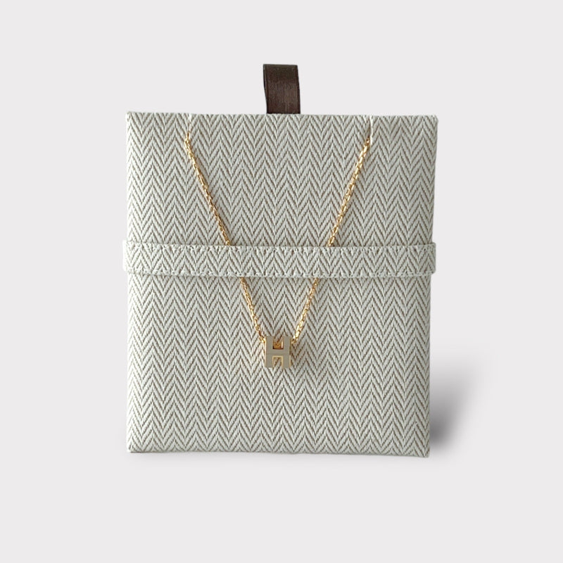 Hermes Mini Pop H Necklace In Marron Glace & Yellow Gold