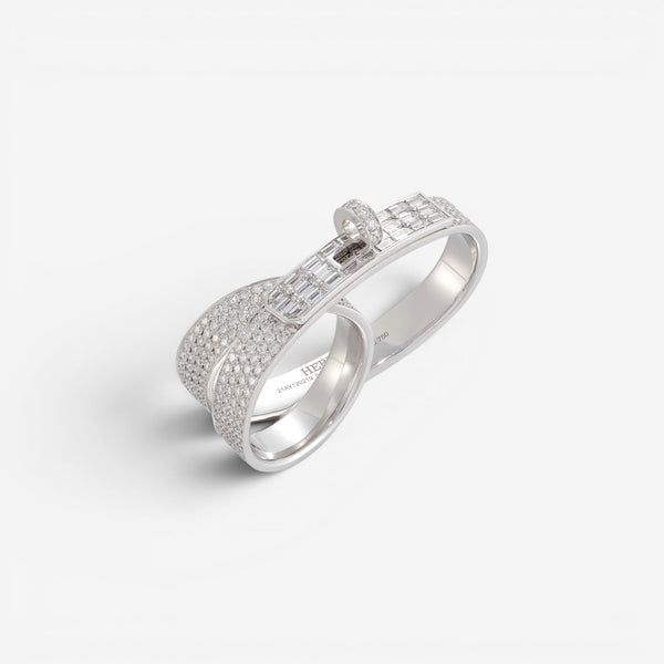 Hermès Kelly Gavroche Double Ring, White Gold, Size 50