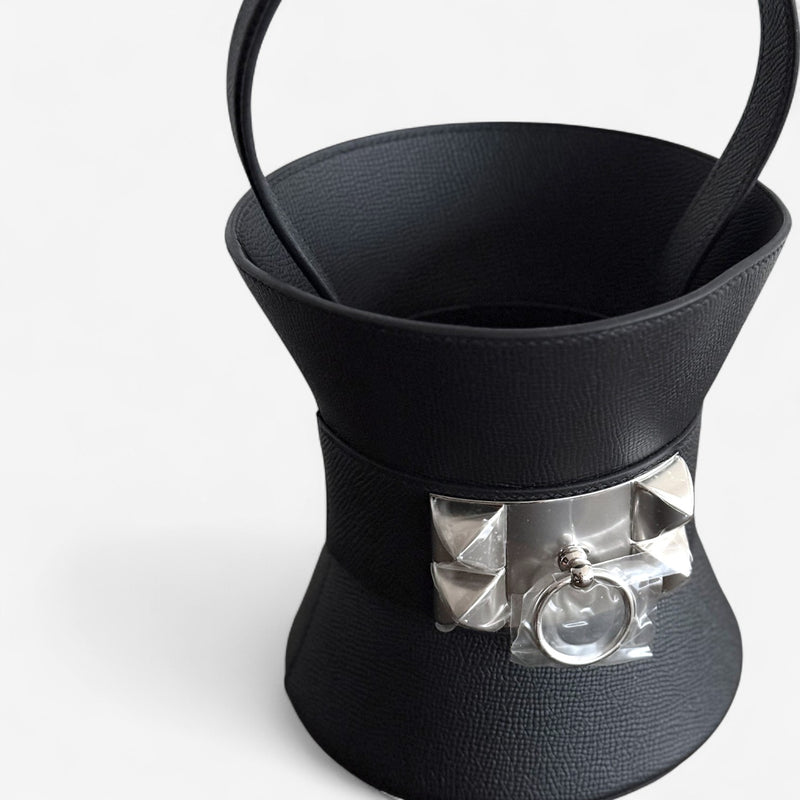 Hermes Mini Medor In Noir Epsom Leather And Palladium Hardware, K Stamp