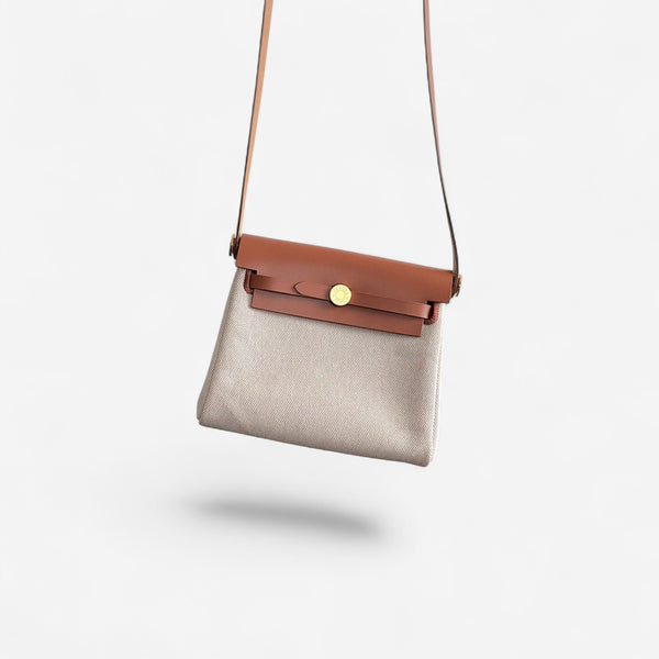 Hermes Mini Herbag 20 In Ecru, Beige & Fauve With Gold Hardware, K Stamp