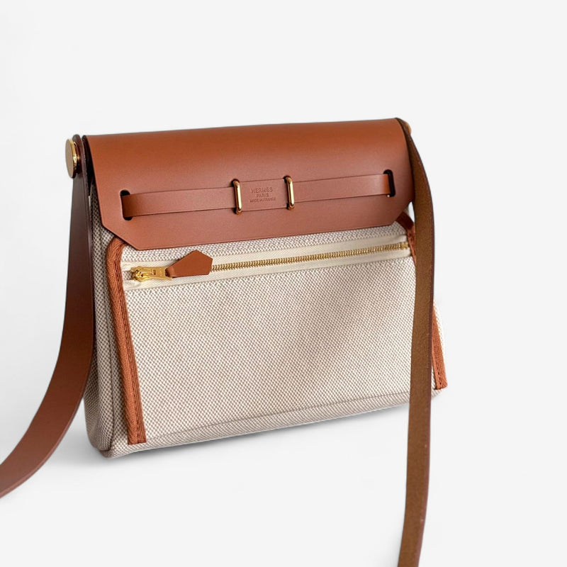 Hermes Mini Herbag 20 In Ecru, Beige & Fauve With Gold Hardware, K Stamp