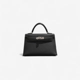 Hermes Mini Kelly In Black, Gris Perle Stitching and Gold Hardware, Epsom Leather