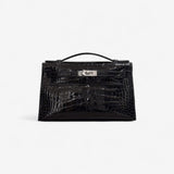 Hermes Kelly Pochette In Black Aligator And Palladium Hardware