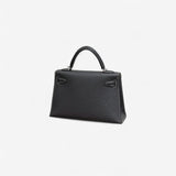 Hermes Mini Kelly In Black, Gris Perle Stitching and Gold Hardware, Epsom Leather