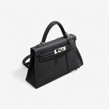 Hermes Mini Kelly In Black, Gris Perle Stitching and Gold Hardware, Epsom Leather