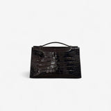Hermes Kelly Pochette In Black Aligator And Palladium Hardware