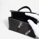 Hermes Mini Kelly In Black, Gris Perle Stitching and Gold Hardware, Epsom Leather