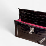 Hermes Kelly Pochette In Black Aligator And Palladium Hardware