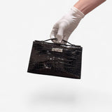 Hermes Kelly Pochette In Black Aligator And Palladium Hardware