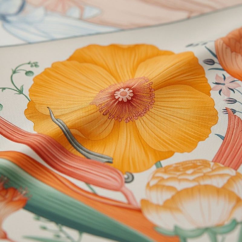 Hermes Bouquet Final Scarf in Gris Cendre, Orange & Vert