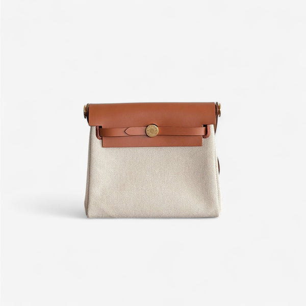 Hermes Mini Herbag 20 In Ecru, Beige & Fauve With Gold Hardware, K Stamp