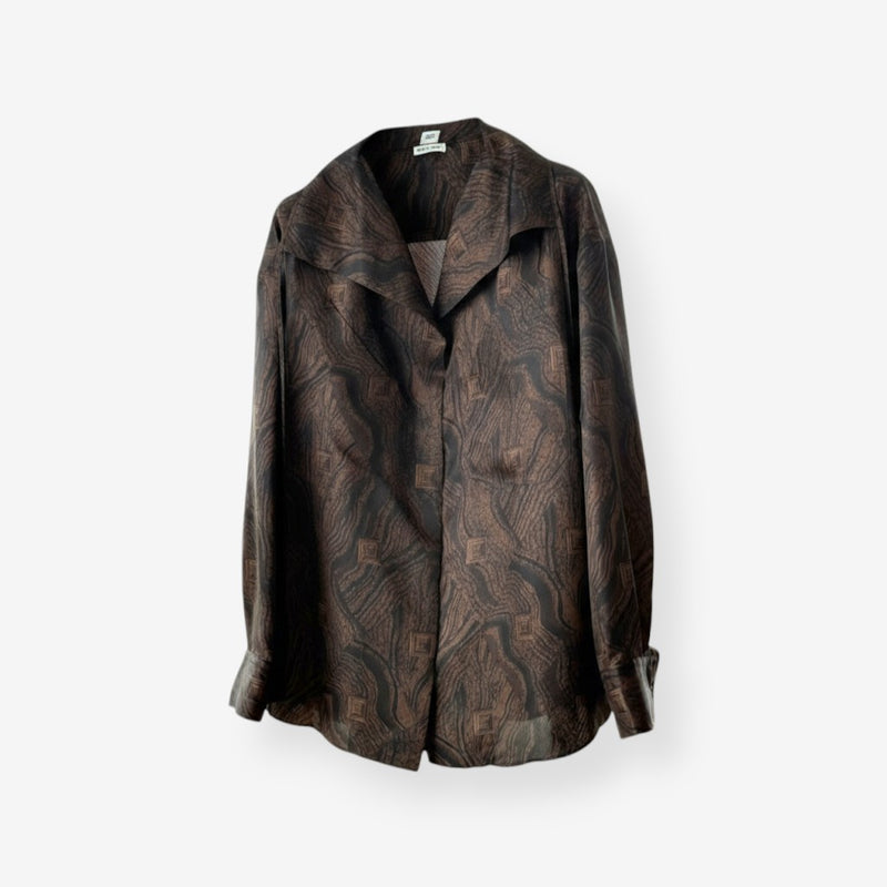 Hermes Women's Chemise Col Drape A Liens Marbre Mosaique Medor, Marron & Prune, 36