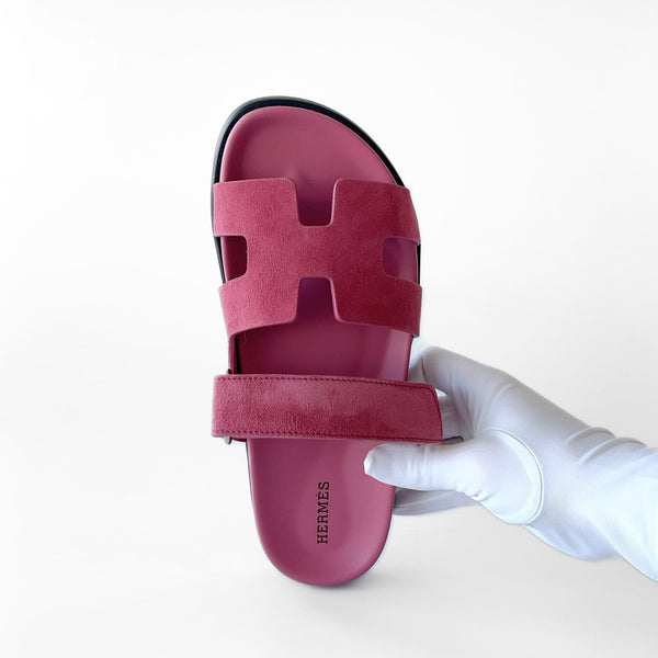 Hermès Chypre Suede Sandal In Rose Aphrodite, Size 36