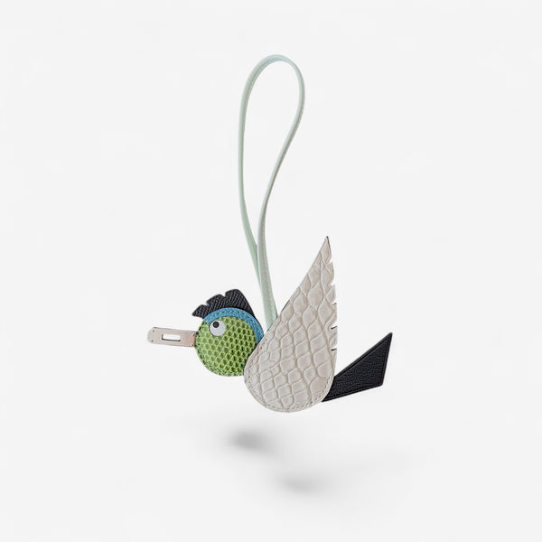 Hermès  Birdy charm, Béton, Noir & Vert Fizz, Palladium Hardware