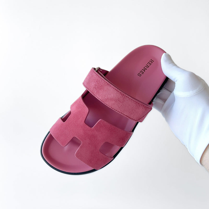 Hermès Chypre Suede Sandal In Rose Aphrodite, Size 36