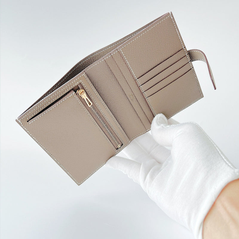 Hermès Bearn Compact Wallet - Etoupe - Gold Hardware - Found Fashion