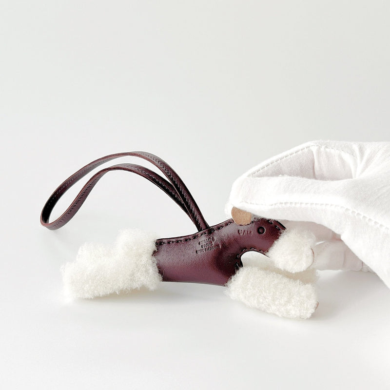 Hermes Budy Charm In Rouge Sellier | Merino Shearling And Leather - Found Fashion