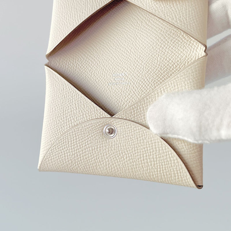 Hermes Calvi Card Holder In Craie, Epsom Leather - Found Fashion