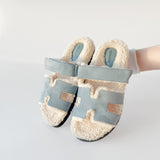 Hermes Chypre Sandal In Bleu Pinède / Écru, Suede And Shearling| Womens 40.5 EU - Found Fashion