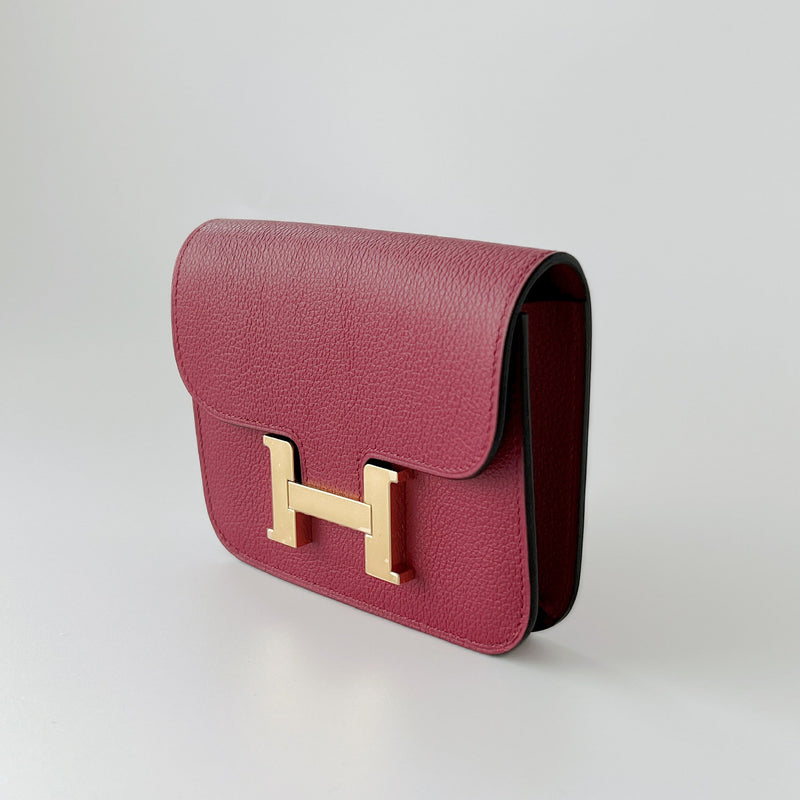 Hermes Constance Slim Wallet In Rouge Grenat With Gold Hardware - Found Fashion