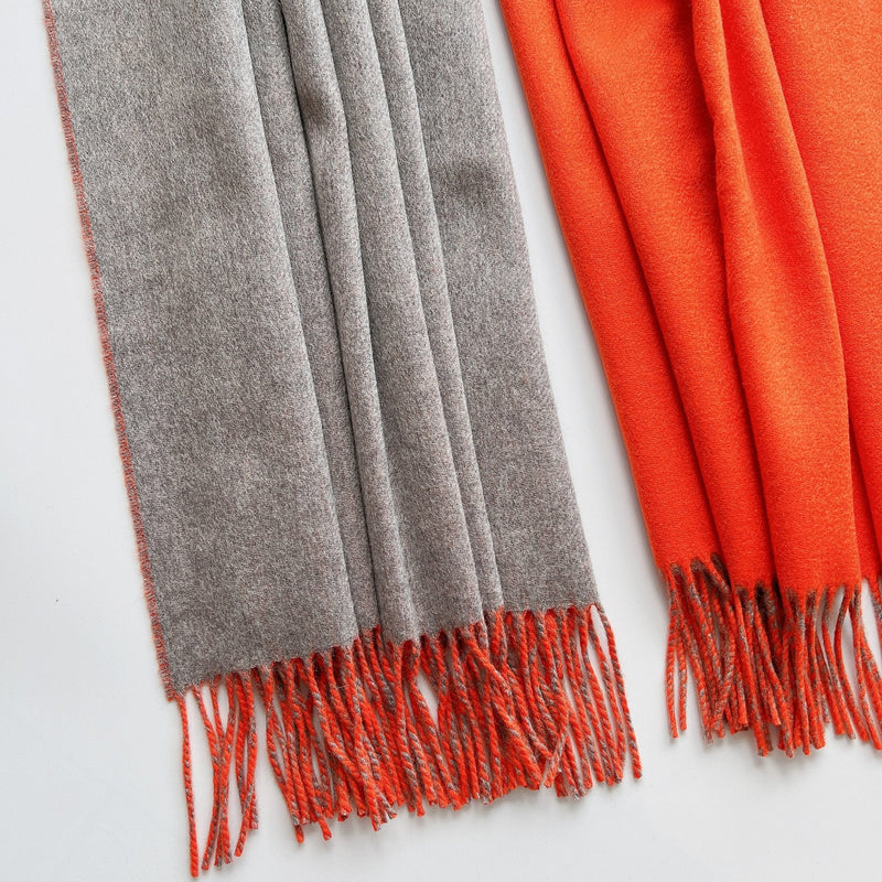 Hermès Etole Double Face Cashmere | Orange & Grey - Found Fashion