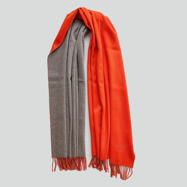 Hermès Etole Double Face Cashmere | Orange & Grey - Found Fashion