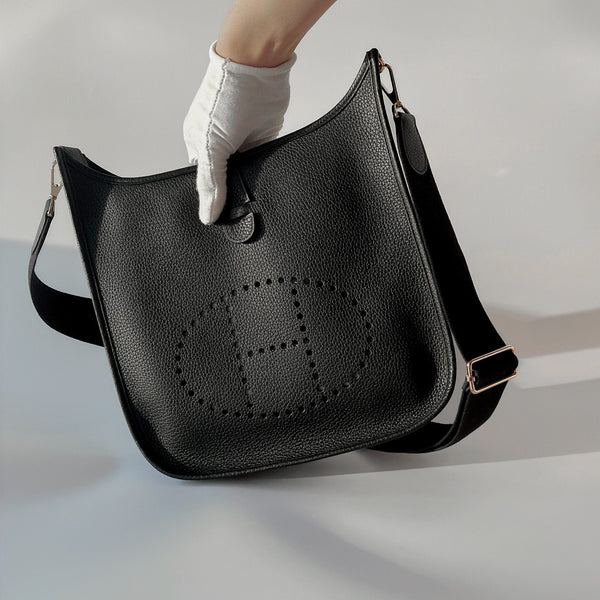 Hermes Evelyne III 29 Bag In Black (Noir) With Gold Hardware - Found Fashion