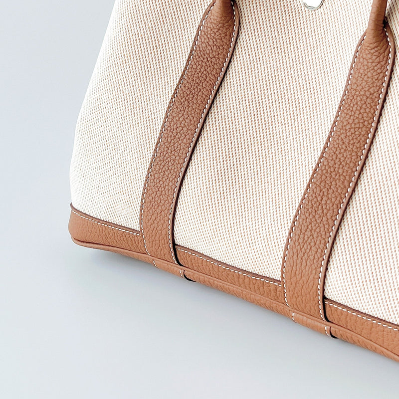 Hermes Garden Party 30 In Ecru Canvas and Abricot Negonda Leather - Found Fashion
