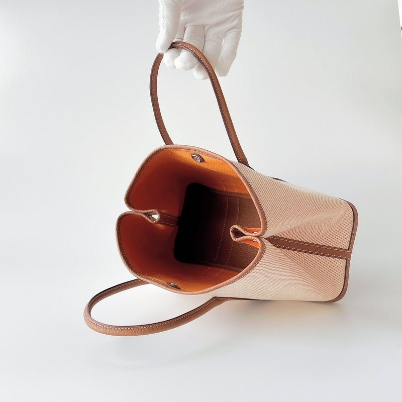 Hermes Garden Party 30 In Ecru Canvas and Abricot Negonda Leather - Found Fashion